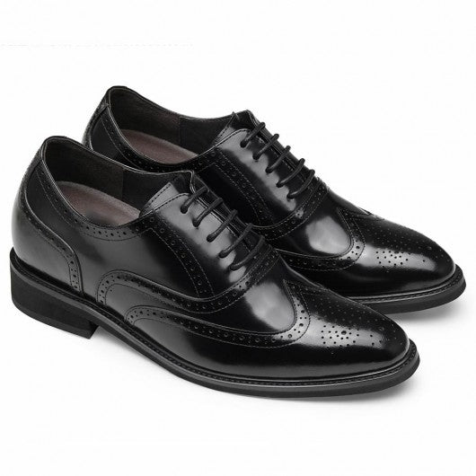 9-LIONS men's elevator shoes men's high heel dress shoes black leather oxford brogues 8CM/3.15 Inches