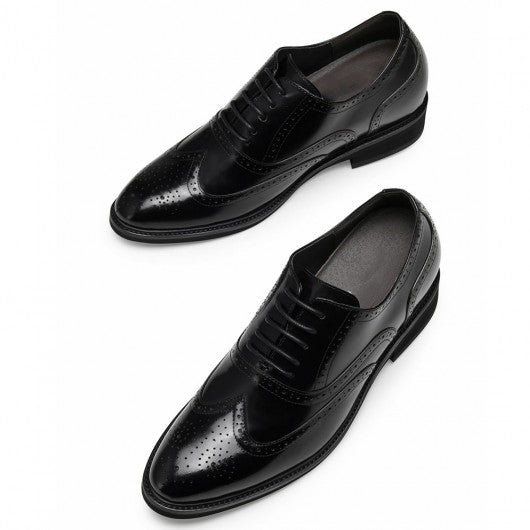 9-LIONS men's elevator shoes men's high heel dress shoes black leather oxford brogues 8CM/3.15 Inches