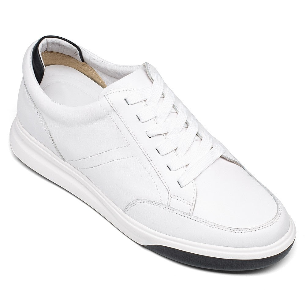 9-LIONS elevator sneakers for men - white leather hidden heel shoes - sneaker to increase height 7CM / 2.76 Inches