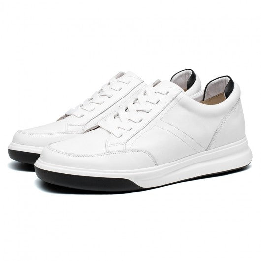 9-LIONS elevator sneakers for men - white leather hidden heel shoes - sneaker to increase height 7CM / 2.76 Inches