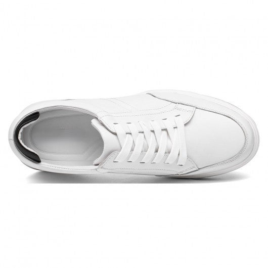 9-LIONS elevator sneakers for men - white leather hidden heel shoes - sneaker to increase height 7CM / 2.76 Inches