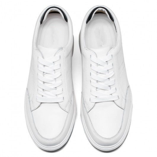 9-LIONS elevator sneakers for men - white leather hidden heel shoes - sneaker to increase height 7CM / 2.76 Inches