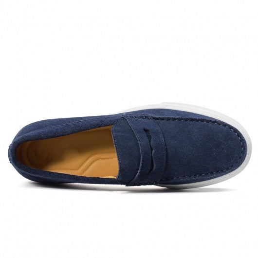 9-LIONS Height Increasing Slip On Shoes - Blue Suede Casual Taller Shoes For Men 2.36 Inches / 6 CM