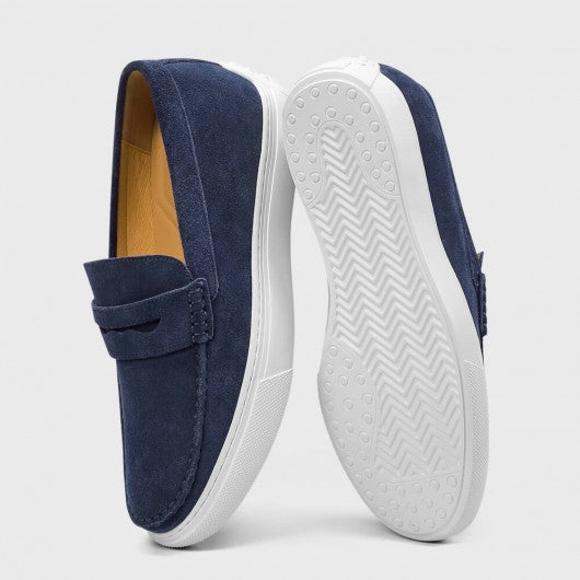 9-LIONS Height Increasing Slip On Shoes - Blue Suede Casual Taller Shoes For Men 2.36 Inches / 6 CM