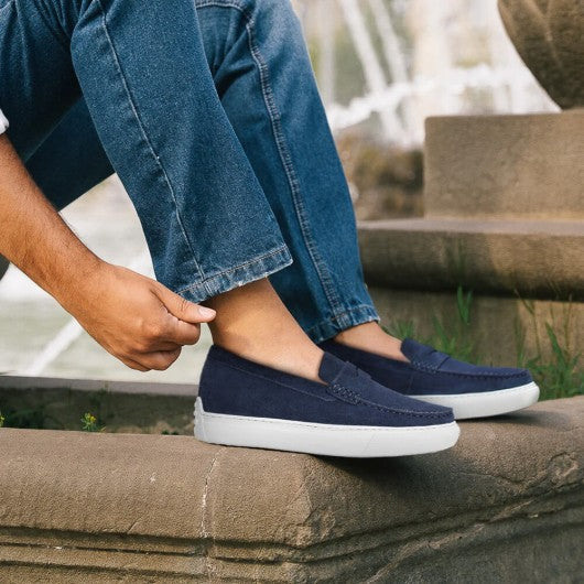 9-LIONS Height Increasing Slip On Shoes - Blue Suede Casual Taller Shoes For Men 2.36 Inches / 6 CM