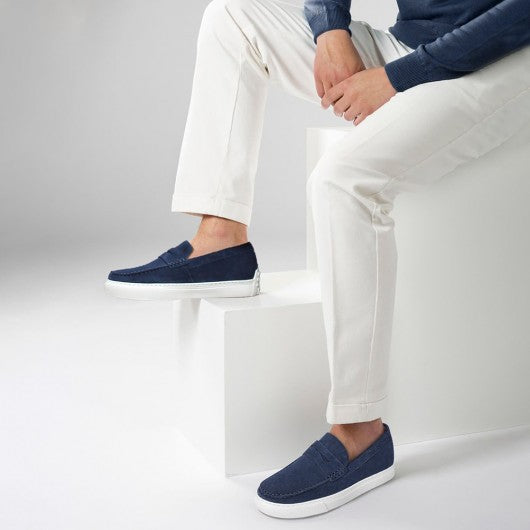 9-LIONS Height Increasing Slip On Shoes - Blue Suede Casual Taller Shoes For Men 2.36 Inches / 6 CM