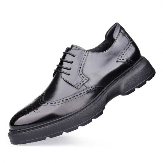 9-LIONS Height Increasing Dress Shoes - Black Leather Derby Shoes 7CM / 2.76 Inches