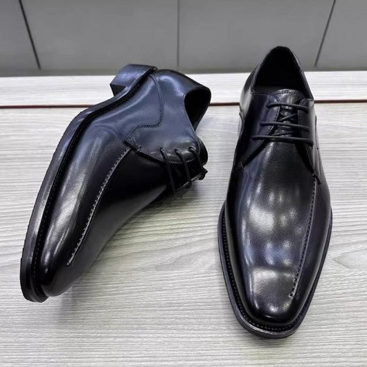 9-LIONS High Heel Men Dress Shoes - Black Leather Lace up Shoes 7CM / 2.76 Inches