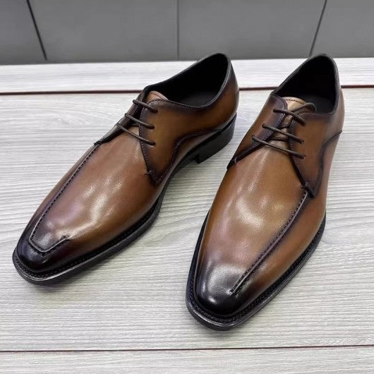 9-LIONS Height Increasing Elevator Shoes for Men - Brown Leather Derby Shoes for Men 7CM / 2.76 Inches