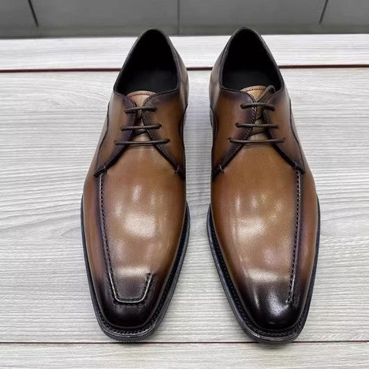 9-LIONS Height Increasing Elevator Shoes for Men - Brown Leather Derby Shoes for Men 7CM / 2.76 Inches