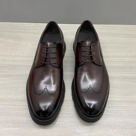 9-LIONS Men's Elevator Shoes - Dark Brown Leather Men Taller Shoes 7CM / 2.76 Inches