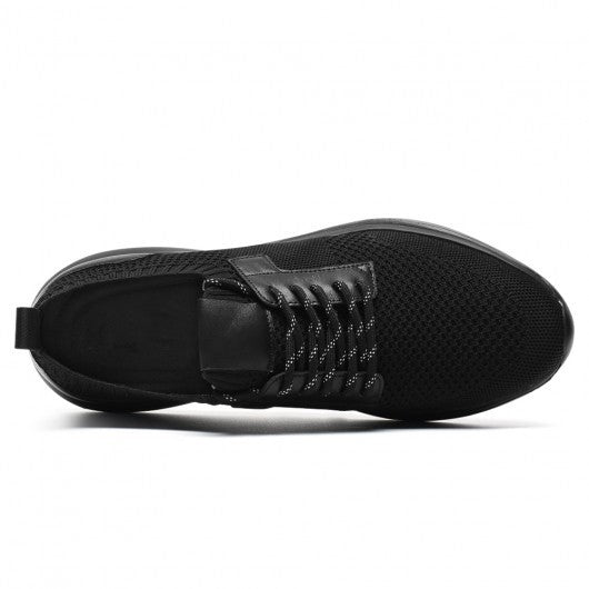 9-LIONS elevator sneakers for men - black Knit Fabric height increasing sports shoes 7CM / 2.76 Inches