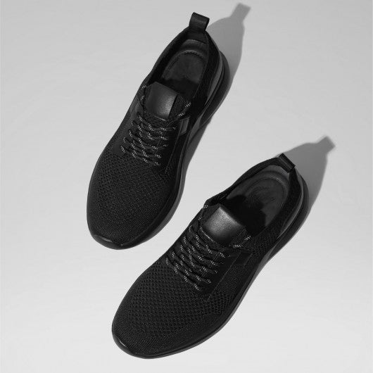 9-LIONS elevator sneakers for men - black Knit Fabric height increasing sports shoes 7CM / 2.76 Inches