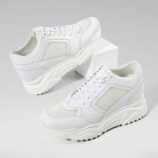 9-LIONS Height Increasing Sneakers for Men - White Leather Shoes That Make You Taller 10CM / 3.94 Inches