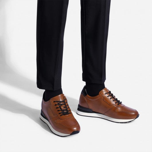 9-LIONS Casual Elevator Shoes For Men - Luxury Brown Cowhide Leather Shoe That Make You Taller 3.15 Inches / 8 CM