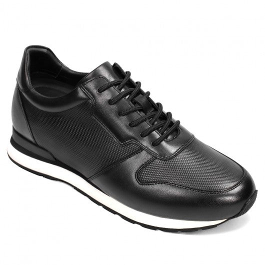 9-LIONS Height Increasing Shoes For Men - Black Leather Men's Casual Sneakers 3.15 inches / 8CM