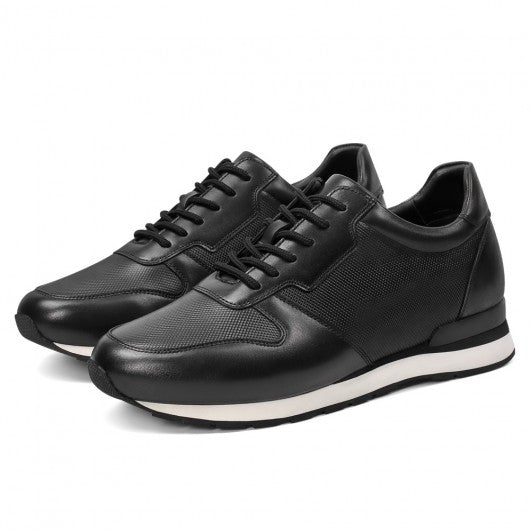 9-LIONS Height Increasing Shoes For Men - Black Leather Men's Casual Sneakers 3.15 inches / 8CM