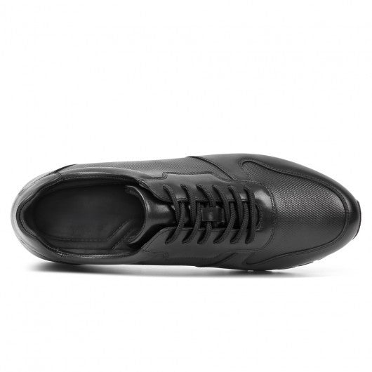 9-LIONS Height Increasing Shoes For Men - Black Leather Men's Casual Sneakers 3.15 inches / 8CM