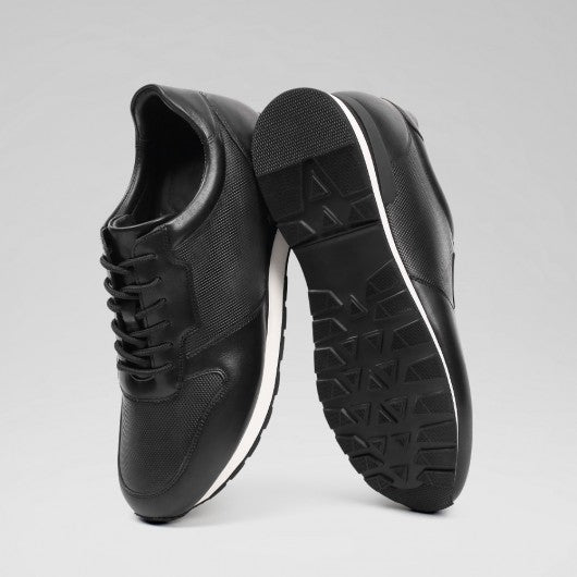 9-LIONS Height Increasing Shoes For Men - Black Leather Men's Casual Sneakers 3.15 inches / 8CM