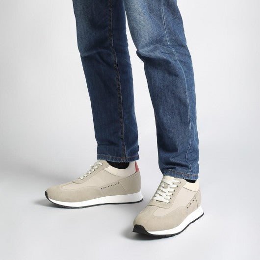 9-LIONS Casual Elevator Shoes - Off-White Suede Men's Shoes 2.76 Inches / 7CM