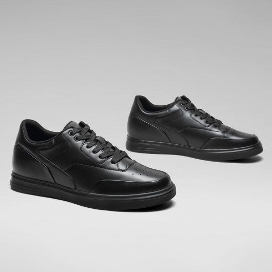 9-LIONS Casual Elevator Shoes For Men - Black Leather Raised Heel Shoes 6CM | 2.36 Inches
