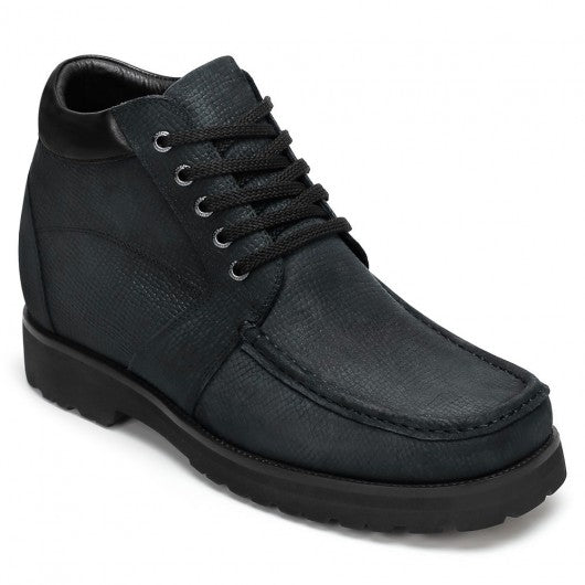 9-LIONS Height Increasing Boots For Men - Black Nubuck Square Toe Boots 10CM | 3.94 Inches