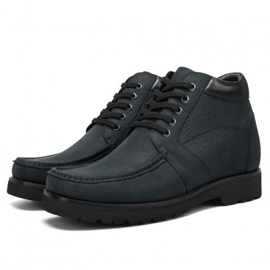 9-LIONS Height Increasing Boots For Men - Black Nubuck Square Toe Boots 10CM | 3.94 Inches