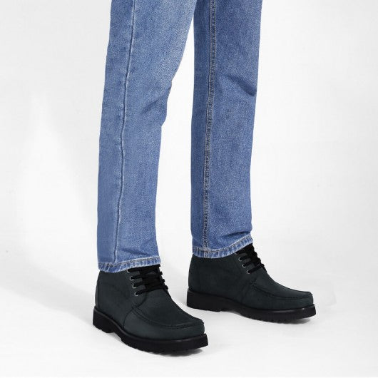 9-LIONS Height Increasing Boots For Men - Black Nubuck Square Toe Boots 10CM | 3.94 Inches