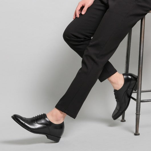 9-LIONS 7CM / 2.76 Inches Oxfords Black Elevator Dress Shoes to Make You Taller Men Cow Leather Wedding Shoes