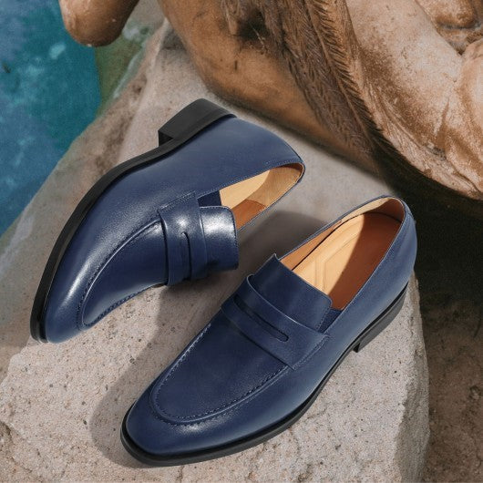9-LIONS Height Increasing Dress Shoes - Blue Leather Slip-On Loafers 7CM | 2.76 Inches