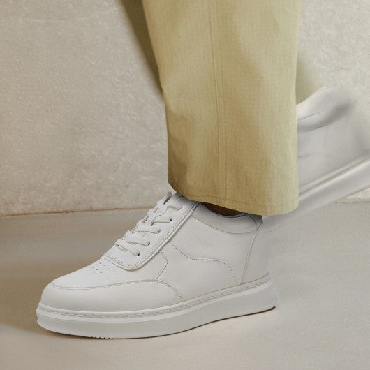 9-LIONS Men's Shoes With Higher Heels - White Leather Elevator Shoes That Make You Taller 9CM / 3.54 Inches