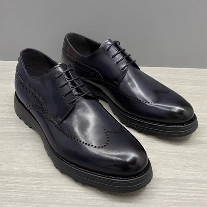 9-LIONS Height Increasing Dress Shoes for Men - Black & Grey Leather Men Taller Shoes 7CM / 2.76 Inches
