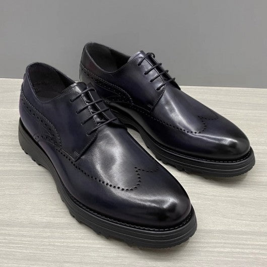 9-LIONS Height Increasing Dress Shoes for Men - Black & Grey Leather Men Taller Shoes 7CM / 2.76 Inches