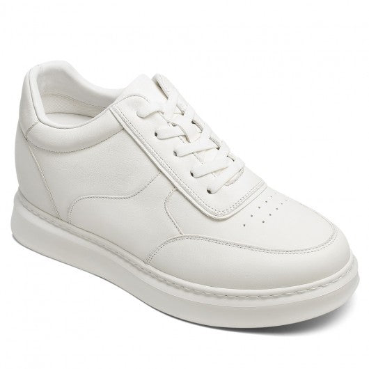 9-LIONS Men's Shoes With Higher Heels - White Leather Elevator Shoes That Make You Taller 9CM / 3.54 Inches