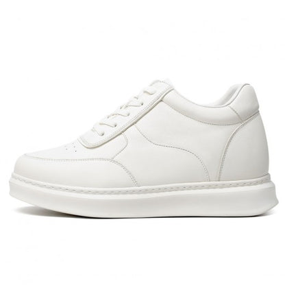 9-LIONS Men's Shoes With Higher Heels - White Leather Elevator Shoes That Make You Taller 9CM / 3.54 Inches
