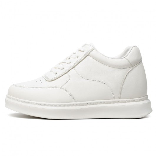 9-LIONS Men's Shoes With Higher Heels - White Leather Elevator Shoes That Make You Taller 9CM / 3.54 Inches