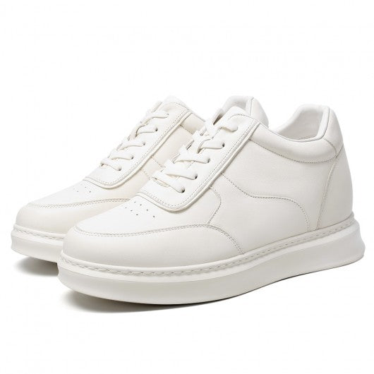 9-LIONS Men's Shoes With Higher Heels - White Leather Elevator Shoes That Make You Taller 9CM / 3.54 Inches