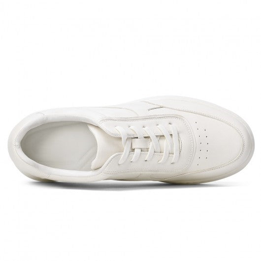 9-LIONS Men's Shoes With Higher Heels - White Leather Elevator Shoes That Make You Taller 9CM / 3.54 Inches