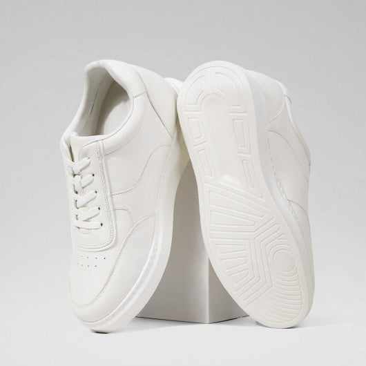 9-LIONS Men's Shoes With Higher Heels - White Leather Elevator Shoes That Make You Taller 9CM / 3.54 Inches