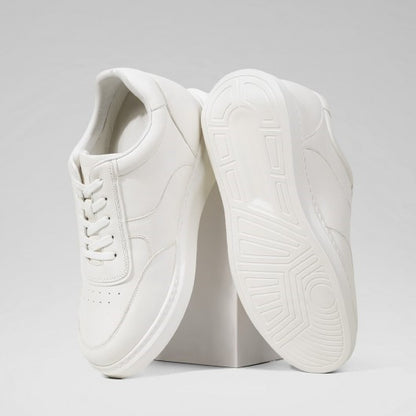 9-LIONS Men's Shoes With Higher Heels - White Leather Elevator Shoes That Make You Taller 9CM / 3.54 Inches