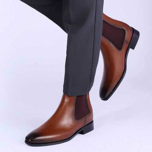 9-LIONS Men's Elevator Shoes Height Increasing Dress Shoes Brown Chelsea Boots 7CM / 2.76Inches