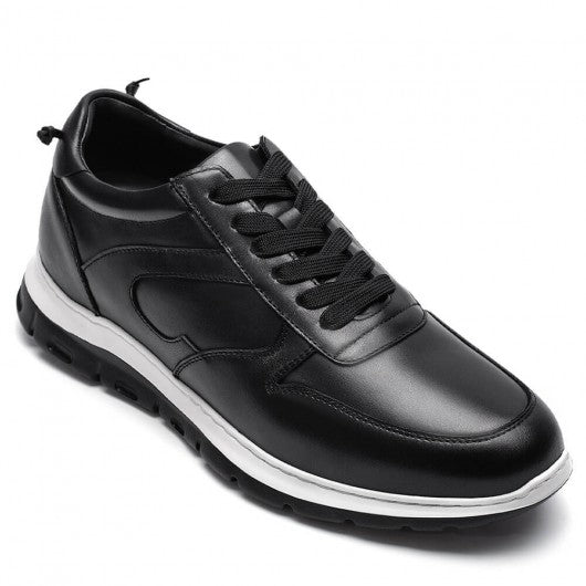 9-LIONS Height Increasing Casual Shoes for Men - Black Leather Elevator Shoes 7CM/ 2.76 inches Taller