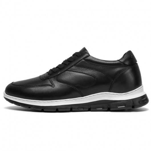 9-LIONS Height Increasing Casual Shoes for Men - Black Leather Elevator Shoes 7CM/ 2.76 inches Taller