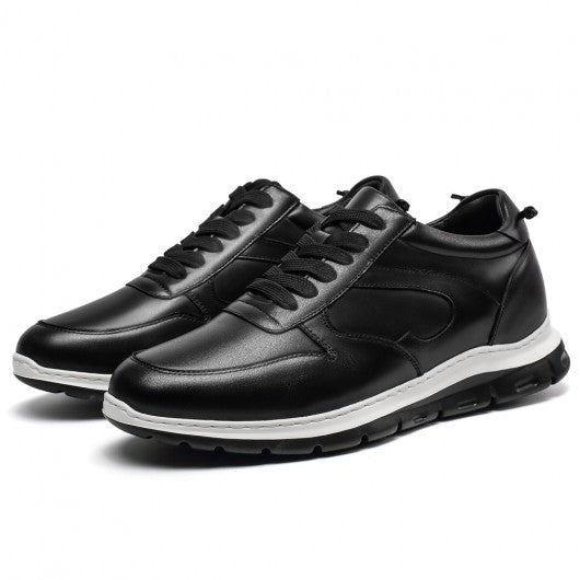 9-LIONS Height Increasing Casual Shoes for Men - Black Leather Elevator Shoes 7CM/ 2.76 inches Taller