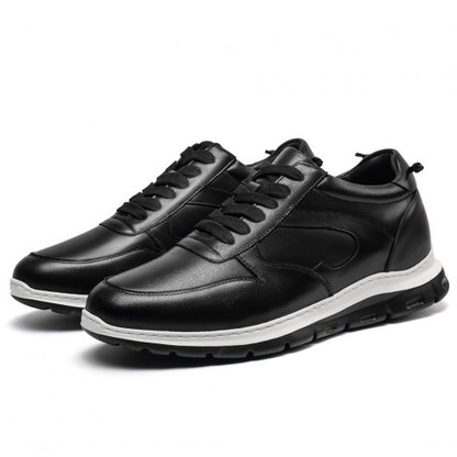 9-LIONS Height Increasing Casual Shoes for Men - Black Leather Elevator Shoes 7CM/ 2.76 inches Taller