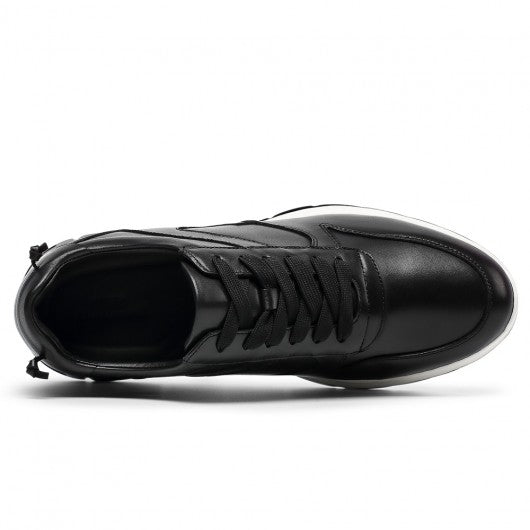 9-LIONS Height Increasing Casual Shoes for Men - Black Leather Elevator Shoes 7CM/ 2.76 inches Taller