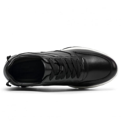 9-LIONS Height Increasing Casual Shoes for Men - Black Leather Elevator Shoes 7CM/ 2.76 inches Taller