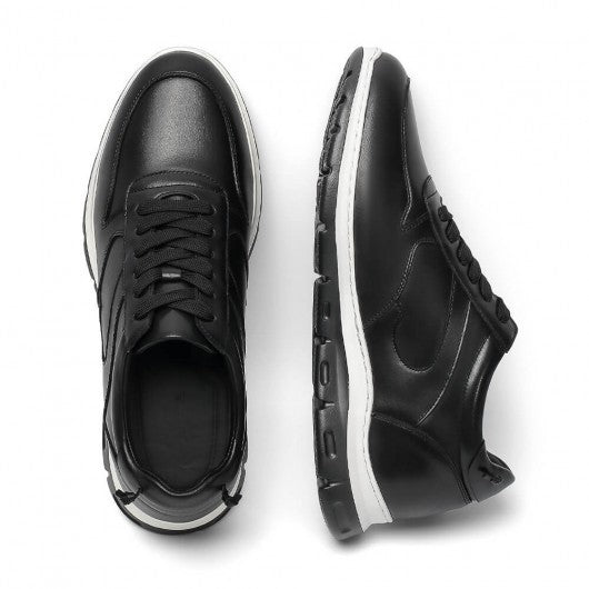 9-LIONS Height Increasing Casual Shoes for Men - Black Leather Elevator Shoes 7CM/ 2.76 inches Taller