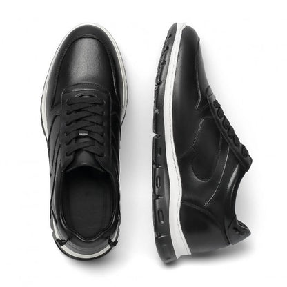 9-LIONS Height Increasing Casual Shoes for Men - Black Leather Elevator Shoes 7CM/ 2.76 inches Taller