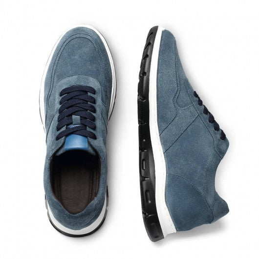 9-LIONS Casual Men Taller Shoes - Navy Suede Elevator Sneakers For Men 7CM / 2.76 Inches taller